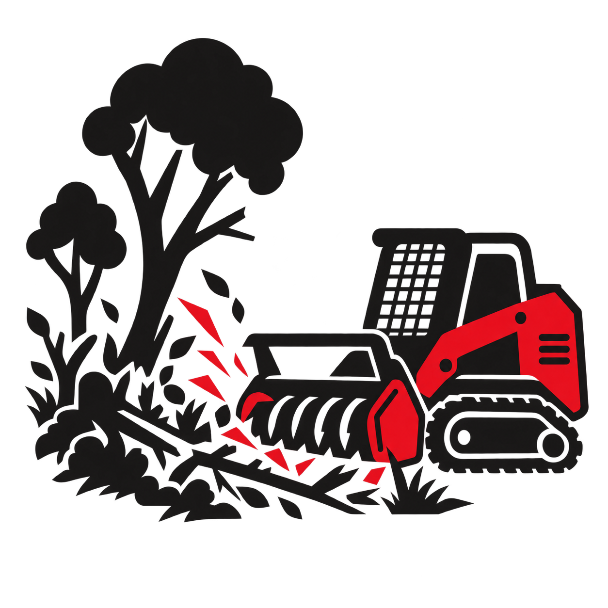 Land and lot clearing service illustration with forestry equipment clearing brush