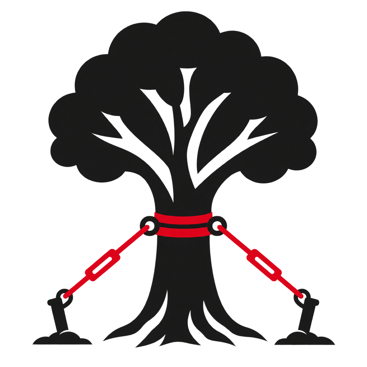Tree health care illustration showing a mature tree supported with cabling
